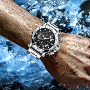 LILUOKE Men's Watch Multifunction Large-Dial Quartz Watch, Stainless Steel Strap