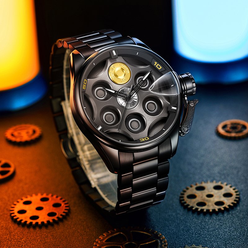 LILUOKE Revolver Cylinder Luxury Men's Watch – 6-Barrel Dial Design